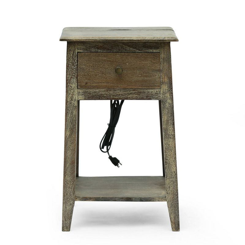 Graveley Rustic Handcrafted Mango Wood Side Table with Charging Port Gray - Christopher Knight Home