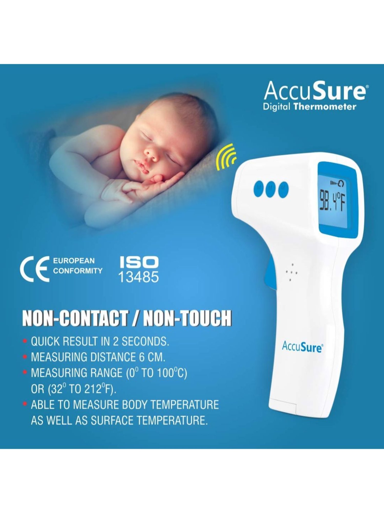 AccuSure HA-650 Non-Contact Digital Infrared Forehead Thermometer for baby & adults for fever