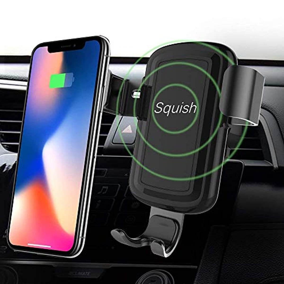 Squish Wireless Charger Car Mount Adjustable Gravity Air Vent Phone Holder for iPhone Samsung Nexus Moto OnePlus HTC Sony Nokia and Android Smartphones Qi Certified