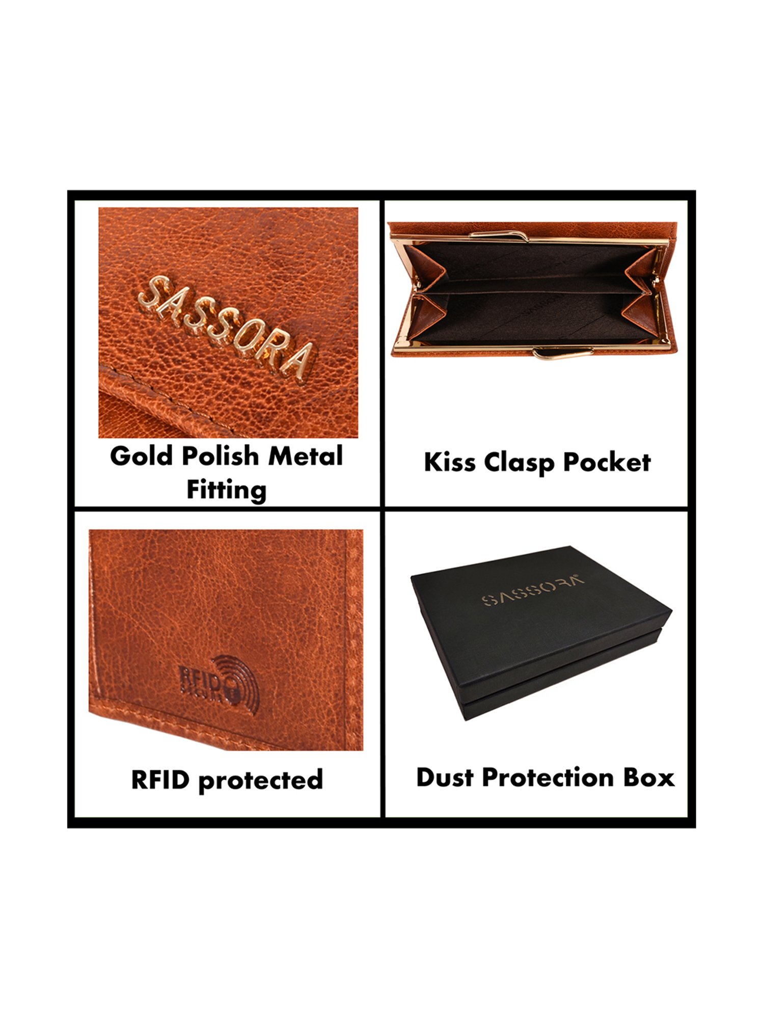 SASSORA Brown Solid Rfid Tri-Fold Wallet for Women
