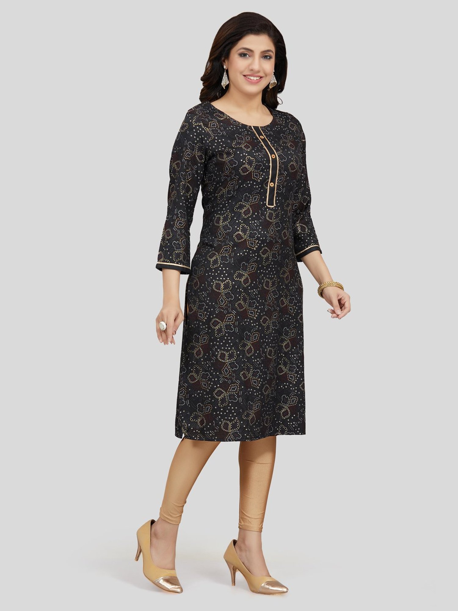 Saree Swarg Black Printed Straight Kurta