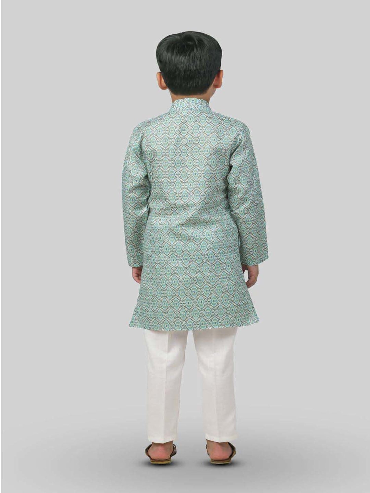 Ahhaaaa Kids Blue & White Cotton Handloom Full Sleeves Kurta Set