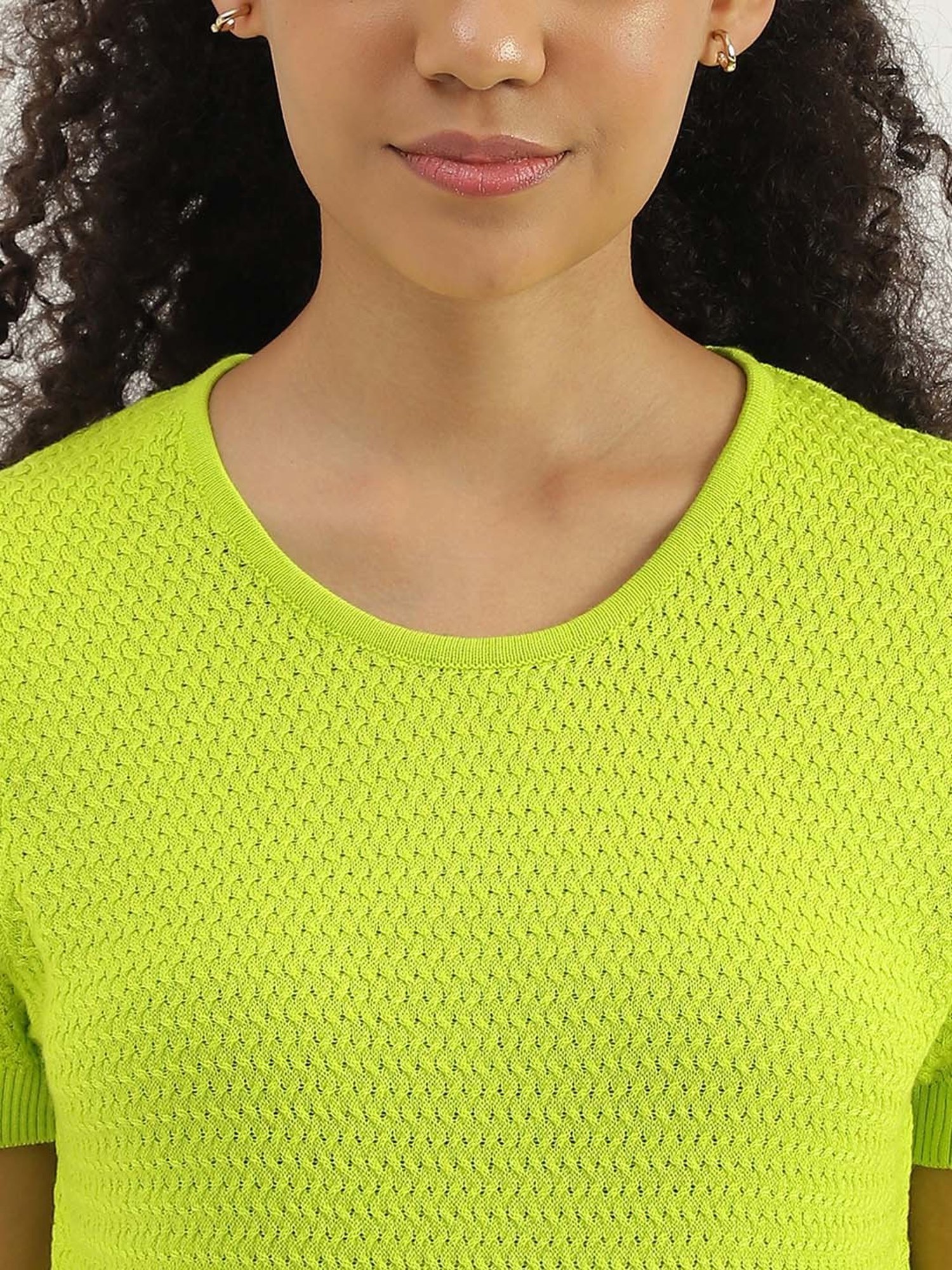 United Colors of Benetton Green Cotton Textured Pattern Top