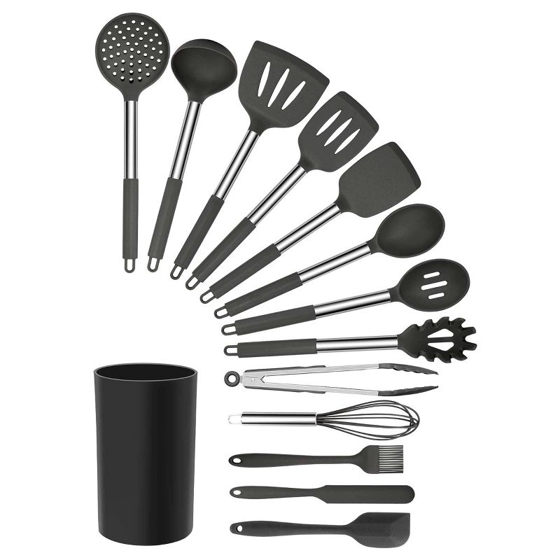 MegaChef 14 Piece Gray Silicone and Stainless Steel Cooking Utensils
