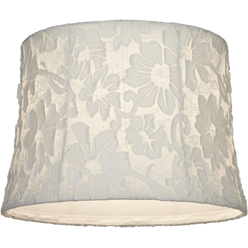 Springcrest Ashland White Lace Medium Drum Lamp Shade 12" Top x 14" Bottom x 10" High (Spider) Replacement with Harp and Finial