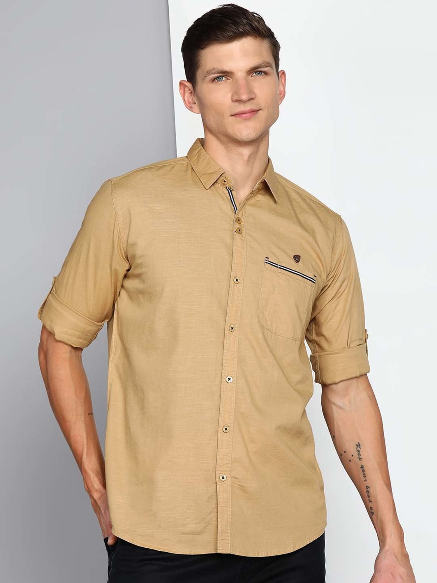 Kuons Avenue Dark Khaki Slim Fit Shirt