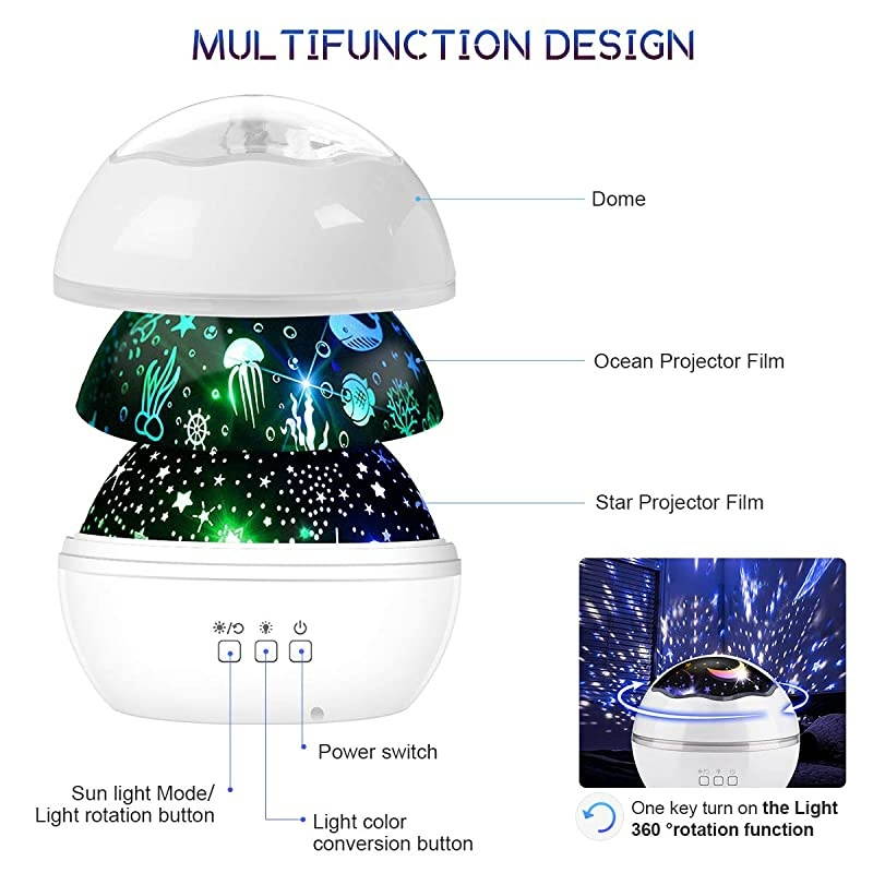 Night Light Star Projector Lights for Room LED Light Projector for Bedroom Bedside Lamp 8 Lighting Modes Adjustable Brightness 360&deg; Rotation Suitable for Living Room PartyRoom