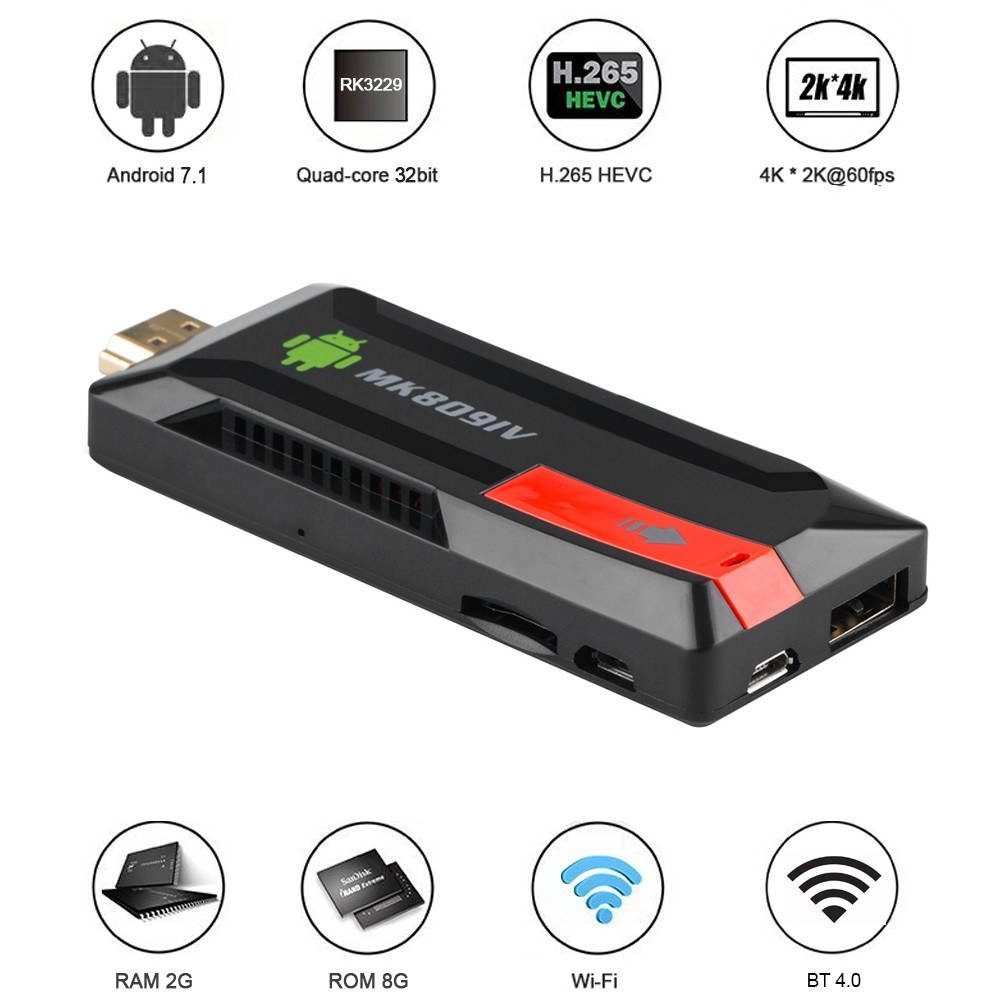 MK809 IV Android 5.1.1 TV KODI 16.1 Dongle RK3229 Quad Core 2G / 8G UHD 4K HD 3D Mini PC H.265 WiFi Miracast DLNA Smart Media Player US Plug