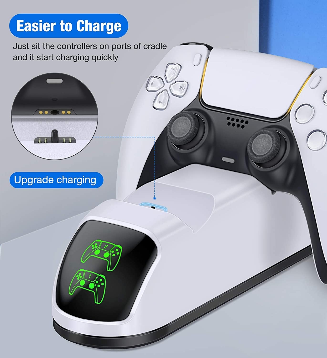 Nurbenn PS4 Controller Charger PlayStation4 Controller Charger Station for Sony PS4/ PS4 Pro/ PS4 Slim Controller with Solid Light Strap