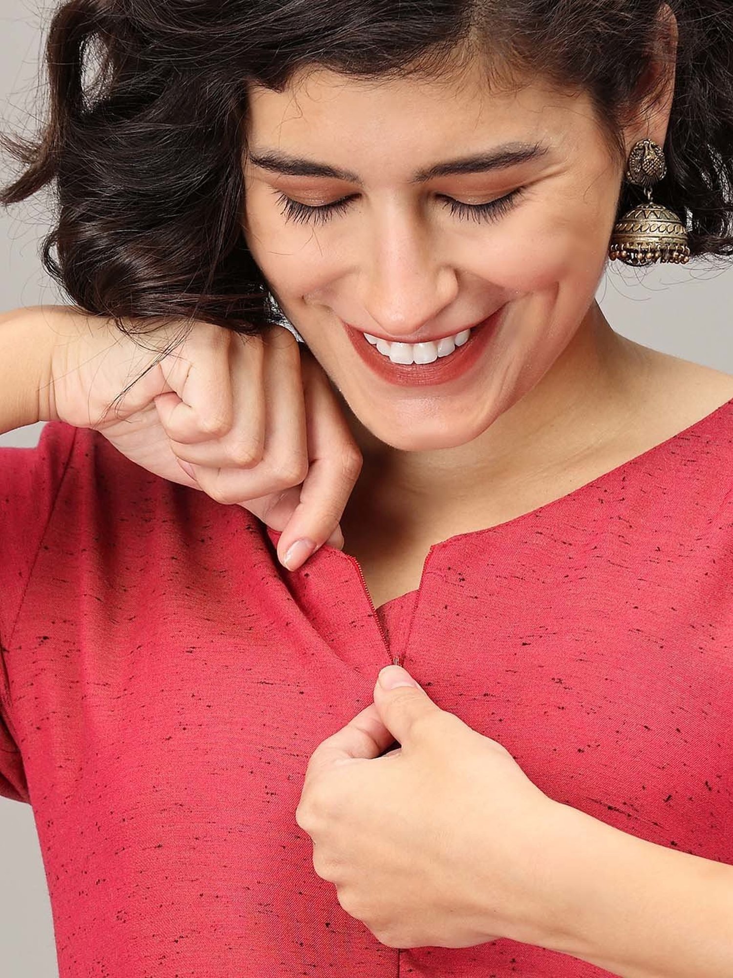 The Mom Store Magenta Embroidered Maternity Midi Dress