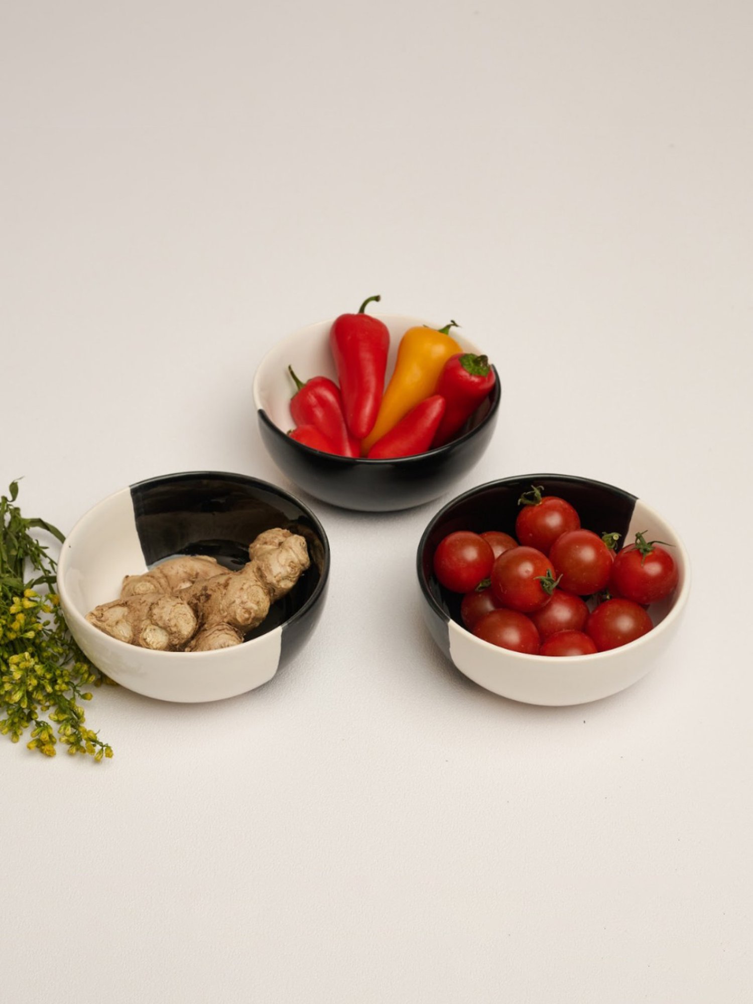 BlackCarrot Black & White Ceramic Dip Bowls Set of 2