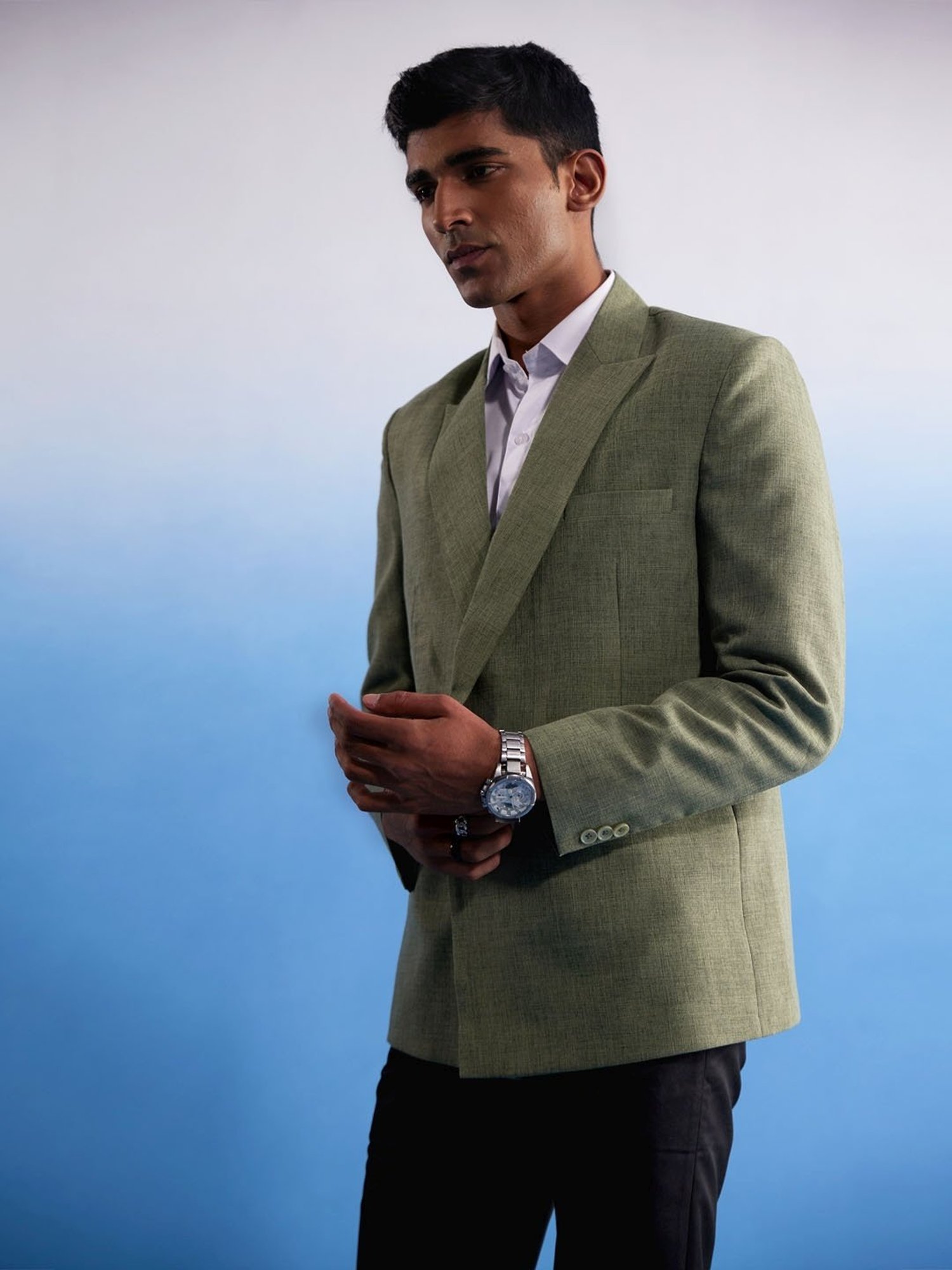 Vastramay Green Cotton Regular Fit Blazer