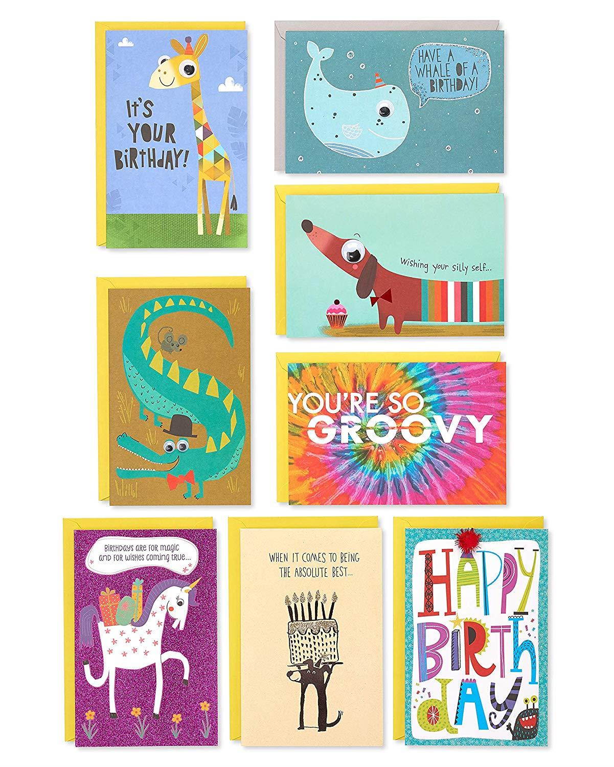American Greetings Premium Kids Birthday Greeting Card Collection, 8-Count