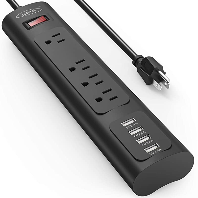 Power Strip Surge Protector with 4 AC Outlets and 4 USB Charging Ports 6 Feet Long Extension Cord for Smartphone Tablets HomeOffice Hotel Black