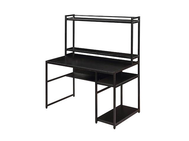 Home Office Game Table Computer Desk with 2-Tier Bookshelf and Open Storage Shelf Equipped with Removable Monitor Riser,Brown,GT55