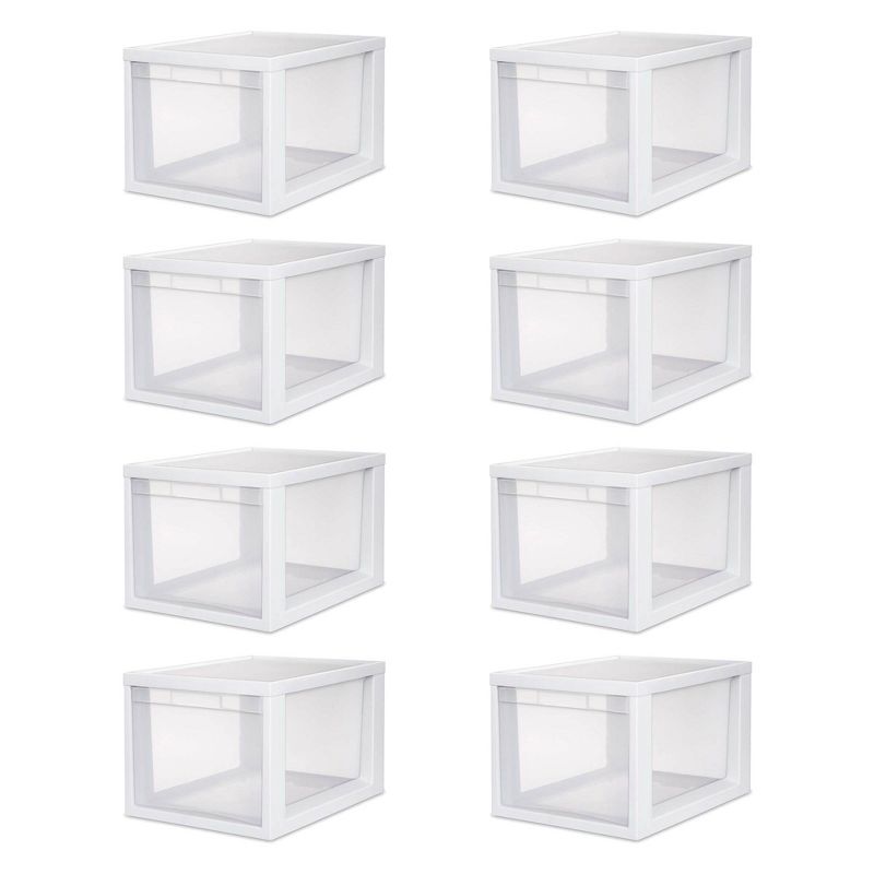 Sterilite Medium Tall Modular Stacking Storage Drawer Clear Container, 8 Pack