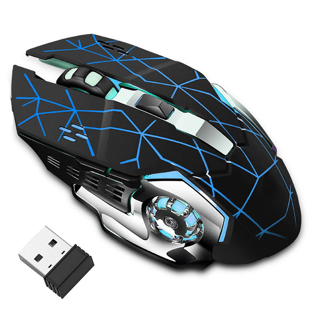 Zgeer Rechargeable Wireless Gaming Mouse, Bluetooth USB Computer Mouse, 2.4G LED Color Changing Optical Silent, Auto Sleeping, 4 Adjustable DPI, Compatible with Laptop/PC/Notebook (Black)
