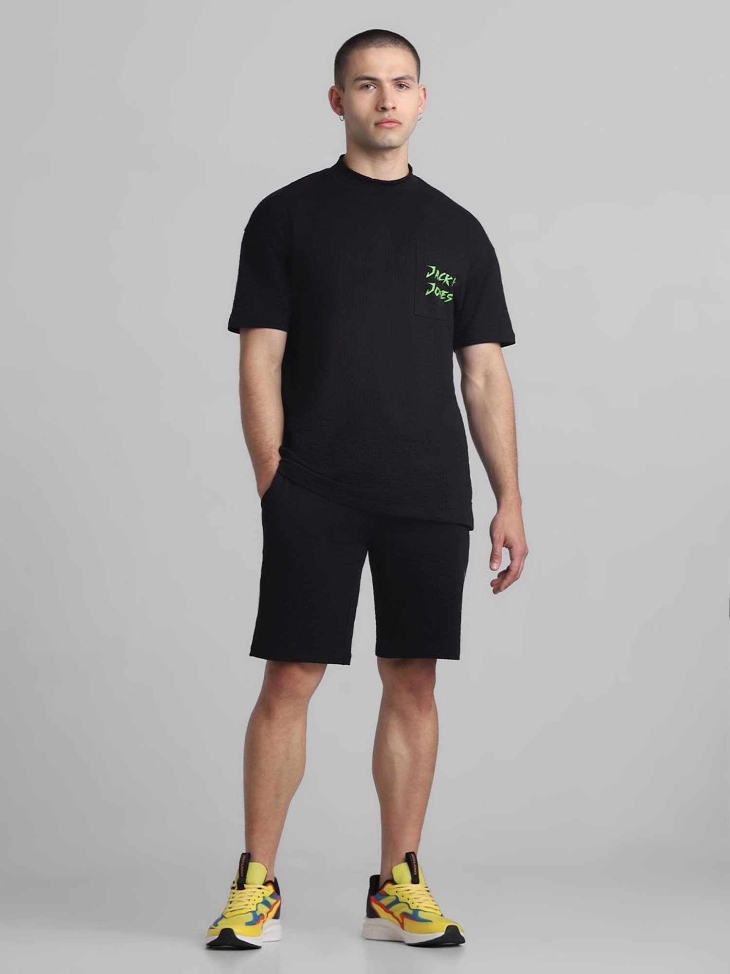 Jack & Jones Jet Black Cotton Boxy Fit Printed T-Shirt