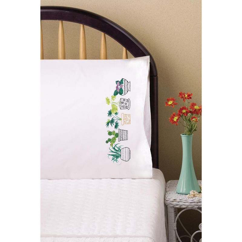 Tobin Stamped For Embroidery Pillowcase Pair 20"X30"-House Plants