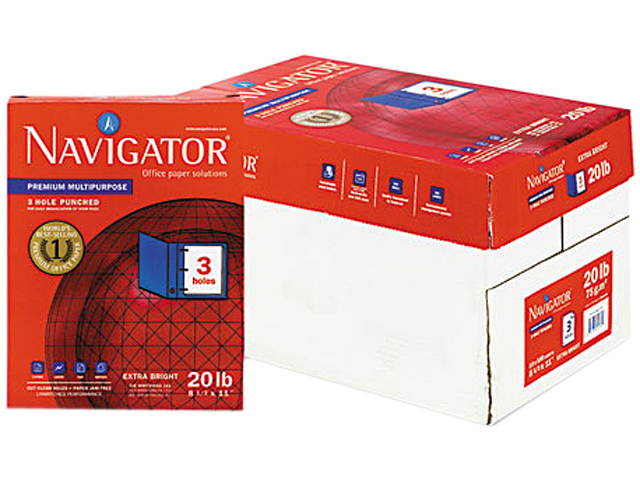 Navigator Premium Multipurpose Paper, 97 Brightness, 3-Hole Punch, 20lb, Ltr, WE, 5000/Ctn