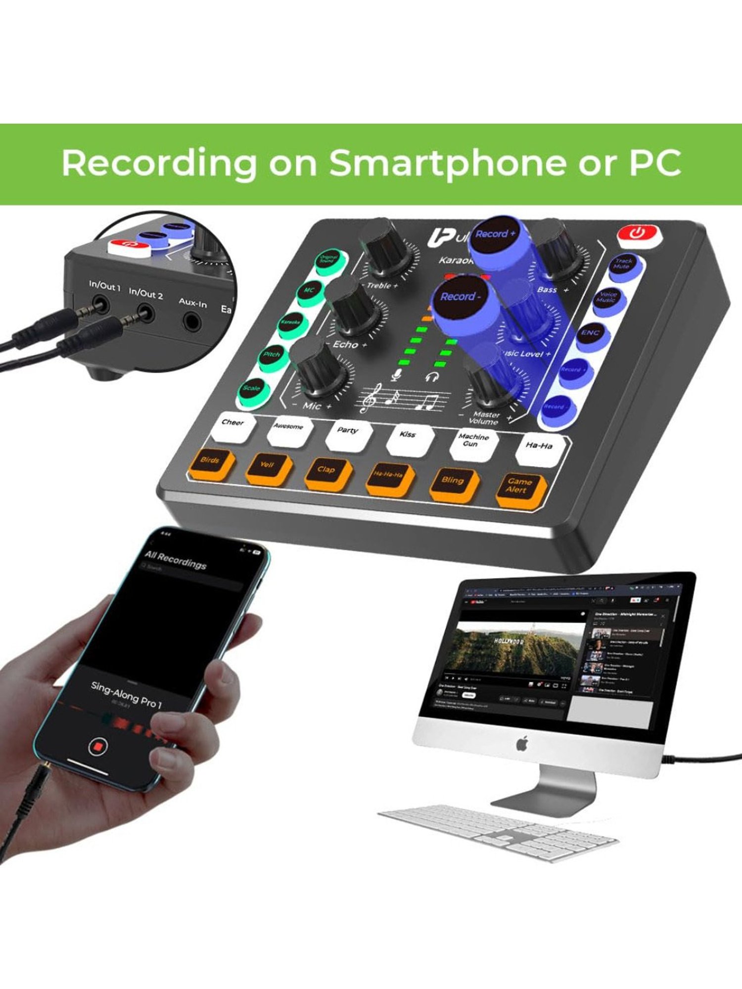 UltraProlink UM1002 Sing Along Pro Portable Bluetooth Audio Mixer Interface, Sound Card for Karaoke