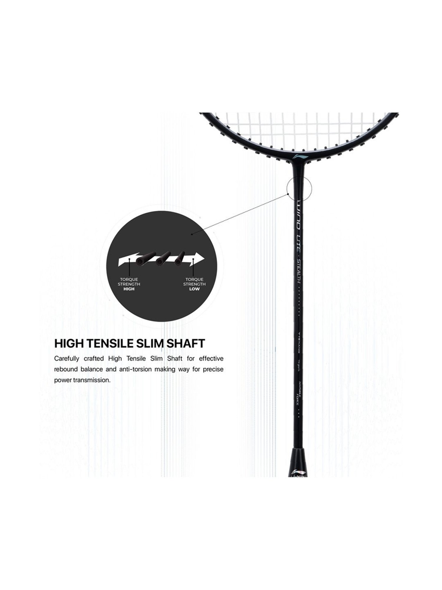 Li-Ning Wind Lite Stealth Badminton Racket (Core Black) Size - Medium