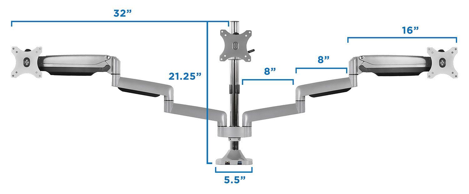 Mount-It! Triple Monitor Desk Mount | 32" Maximum Screen Size | Built In USB and Audio Ports