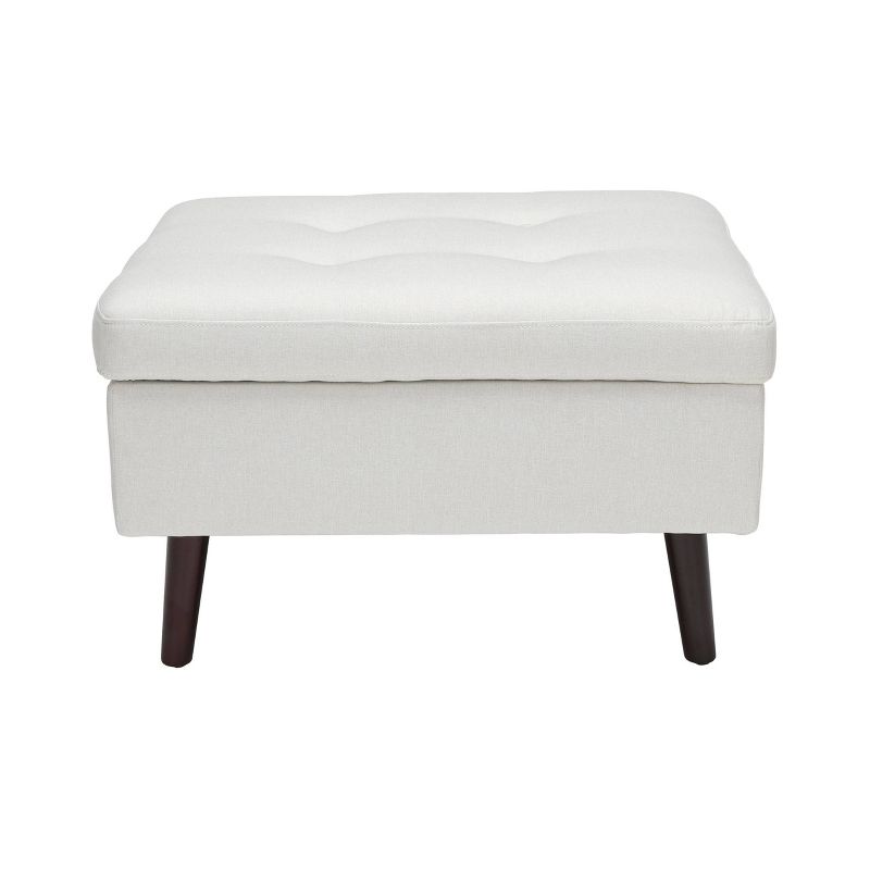 Tufted Fabric Mid-Century Modern Storage Ottoman & Walnut Legs Beige - OFM