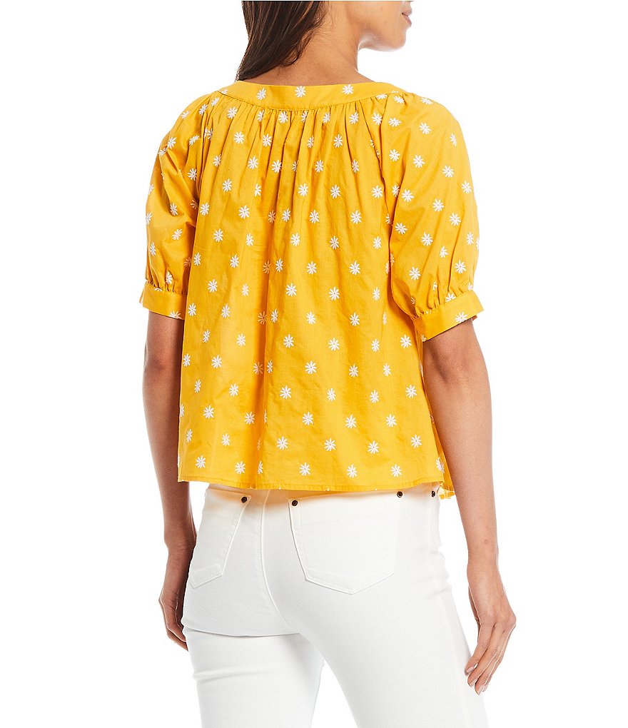 A Loves A Daisy Embroidery Peasant Blouse
