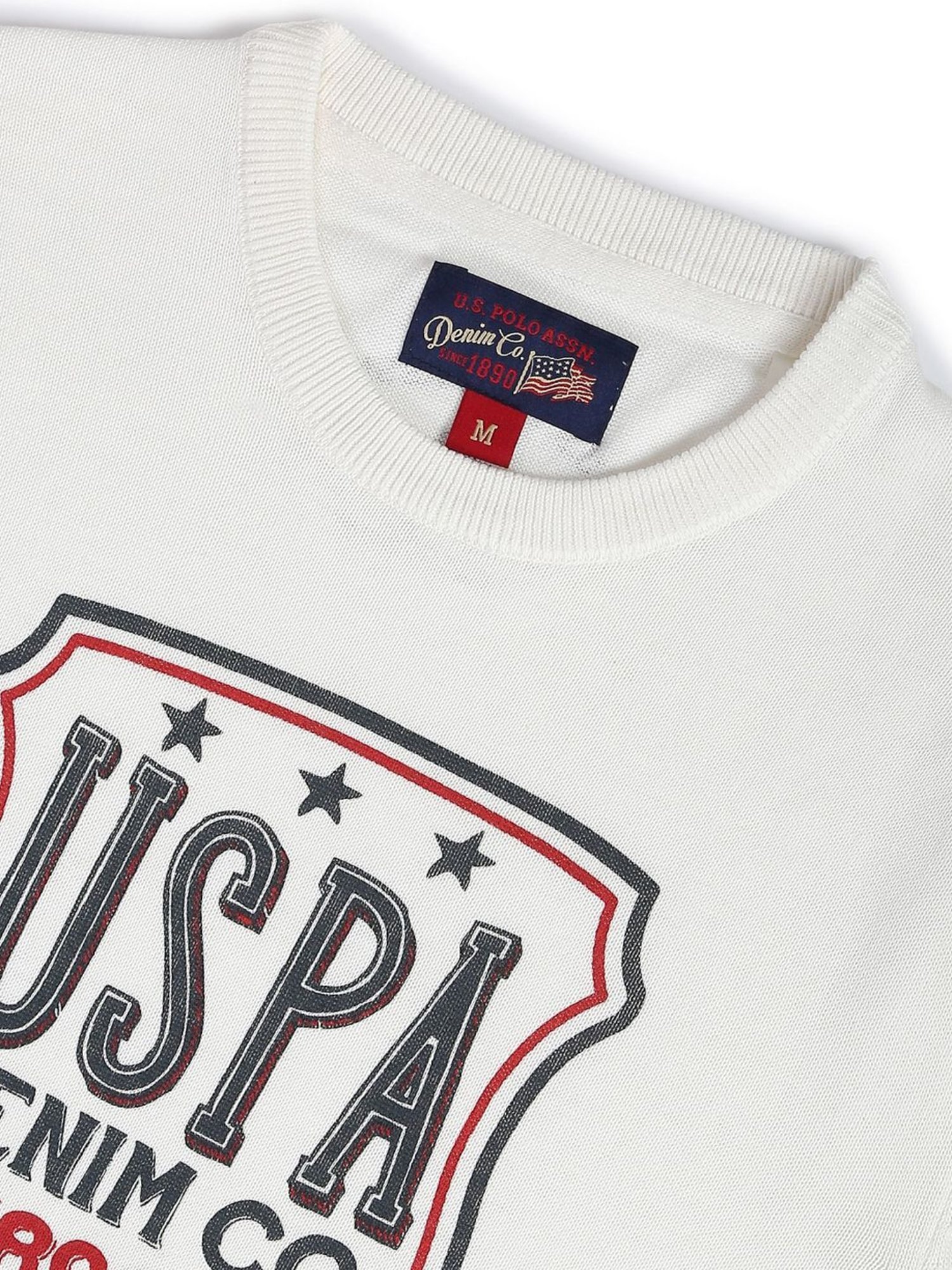 U.S. Polo Assn. Denim Co. Off White Cotton Regular Fit Printed Sweater