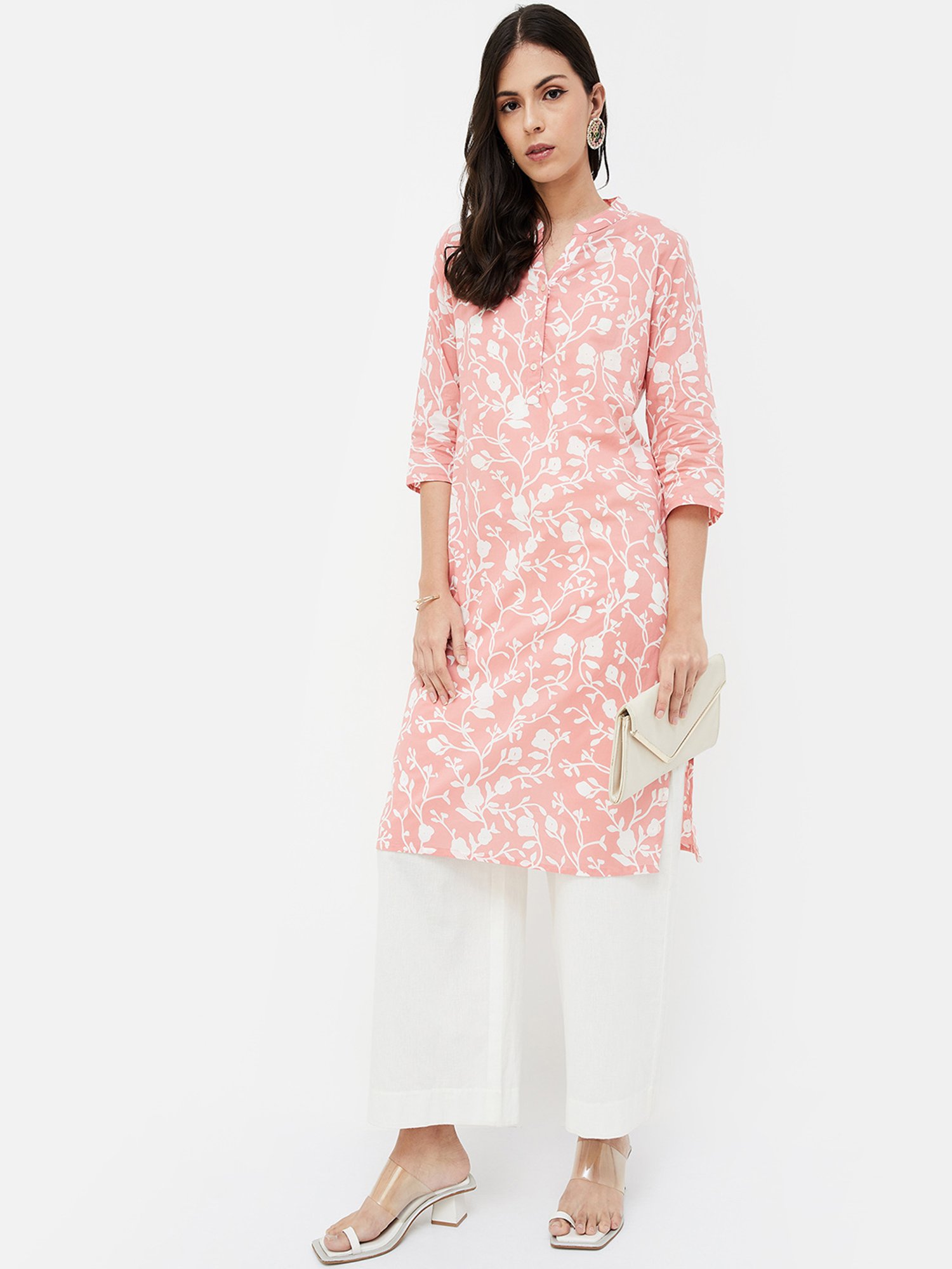 Melange by Lifestyle Coral Floral Print Kurta