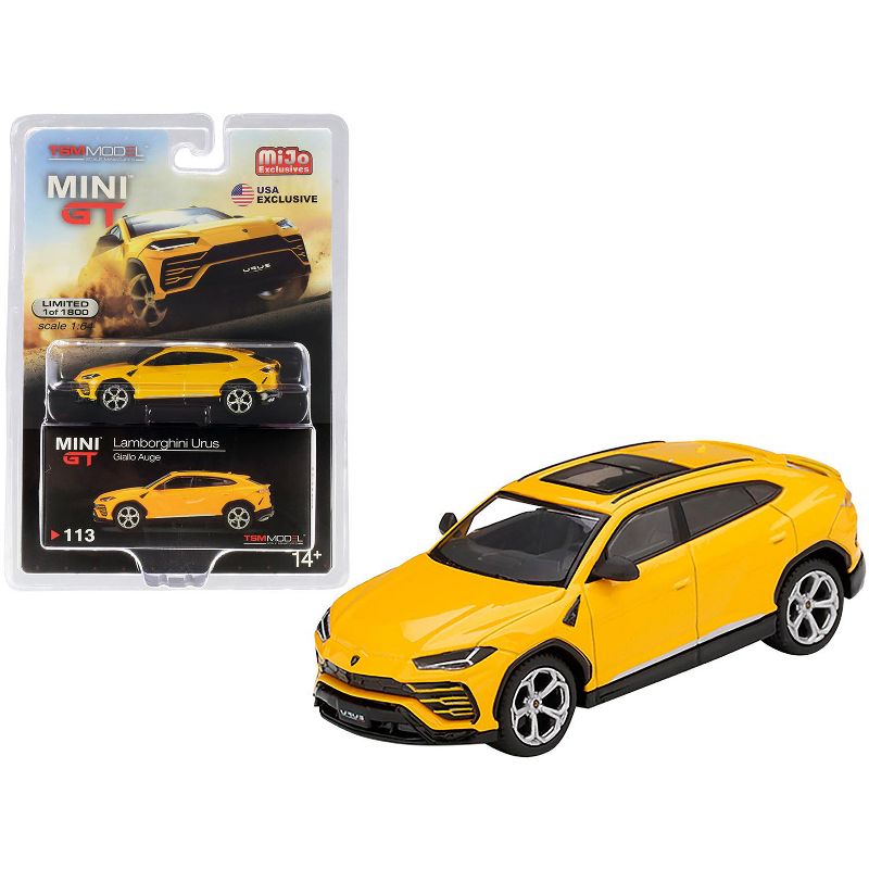 Lamborghini Urus with Sunroof Giallo Auge Yellow Limited Edition to 1800 pieces Worldwide 1/64 Diecast Model Car by True Scale Miniatures