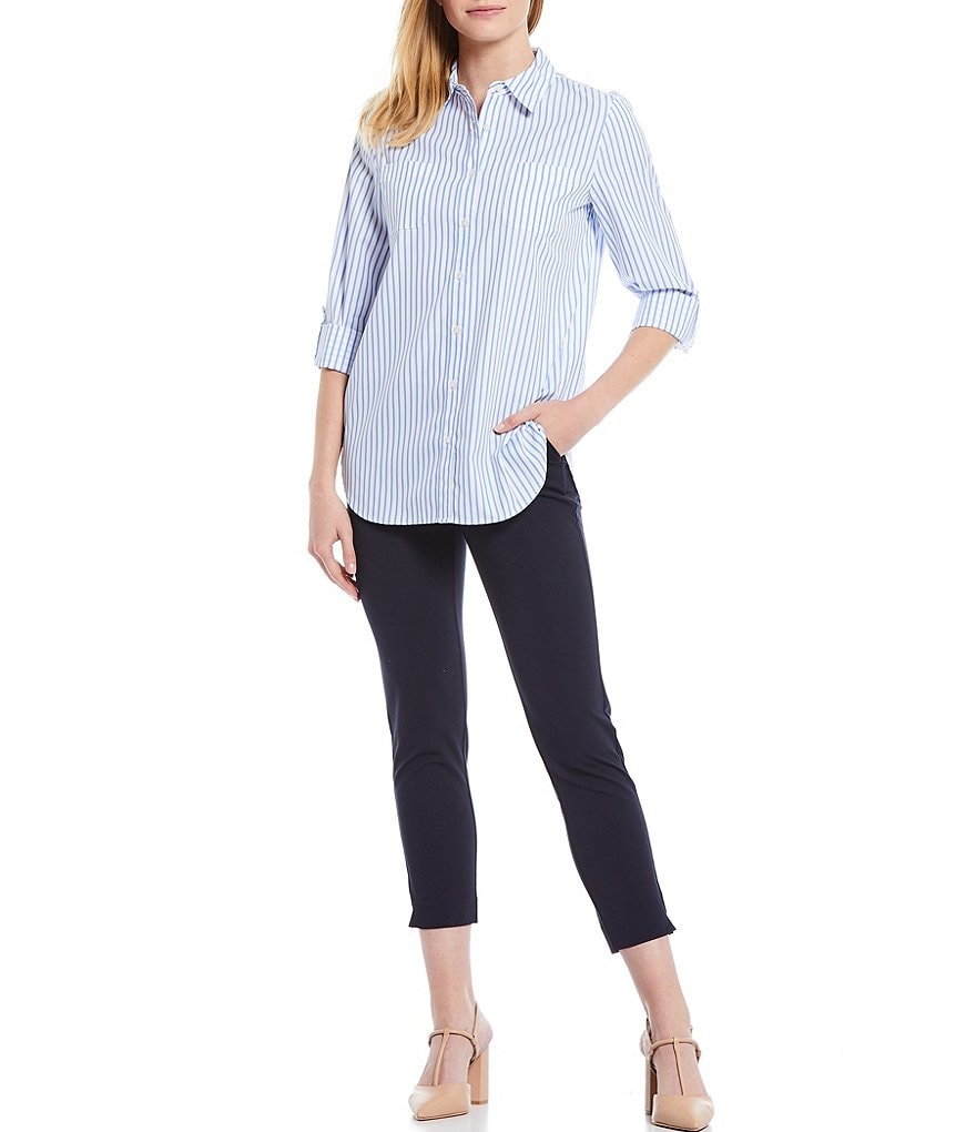 Preston & York Caroline Bow Woven V-Neck 3/4 Sleeve Blouse