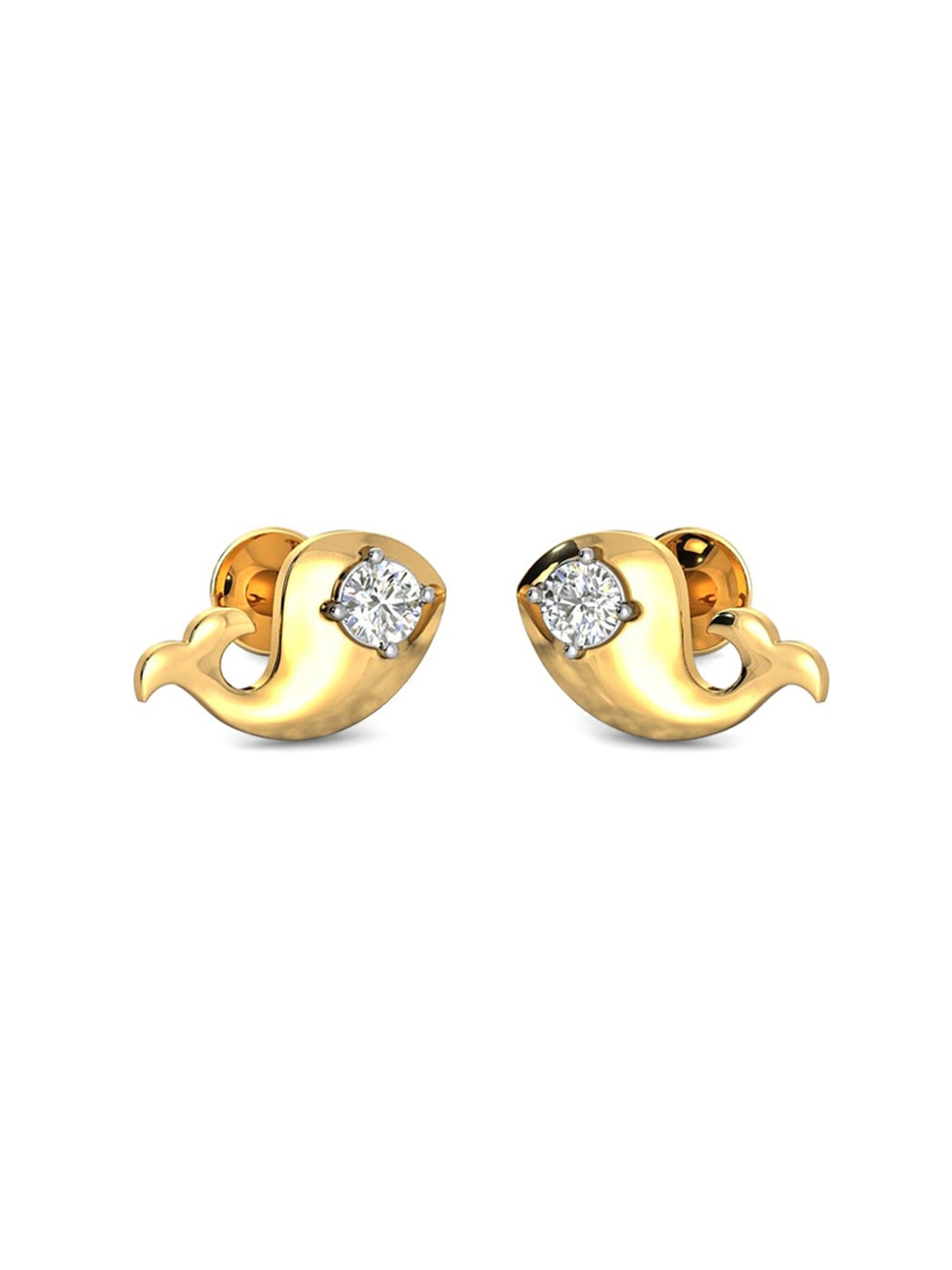 Candere by Kalyan Jewellers Peacock Collection 18k Yellow Gold Diamond Stud Earrings for Women