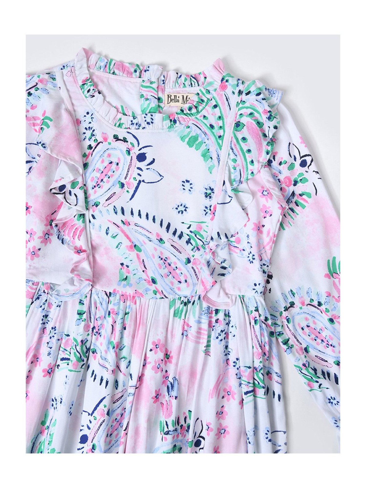 Bella Moda Kids White Printed Full Sleeves Fit & Flare Dress