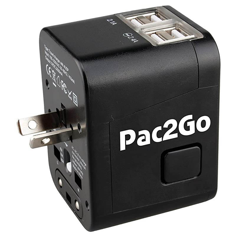 Universal Travel Adapter with Quad USB Charger AllinOne SurgeSpike Protected Electrical Plug with Fast Charging USB Ports International Power Socket works in 192 Countries 4XUSB