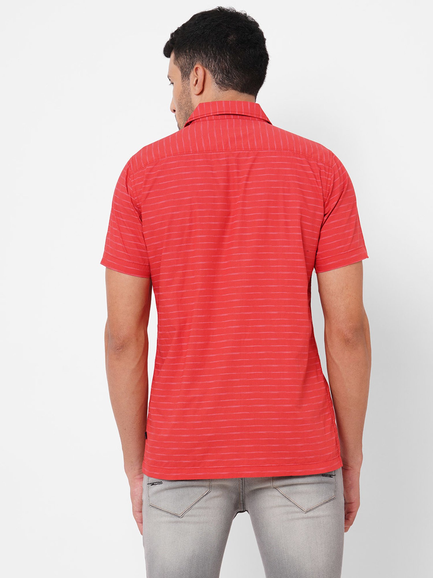 SOLEMIO Red Slim Fit Striped Shirt