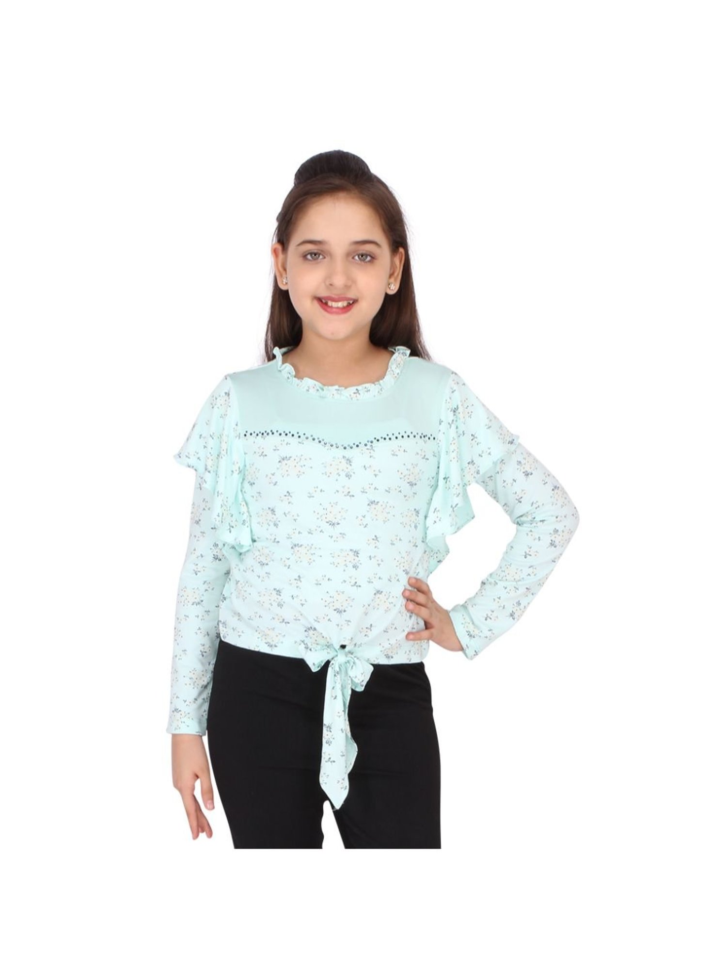 Cutecumber Kids Green Printed  Top
