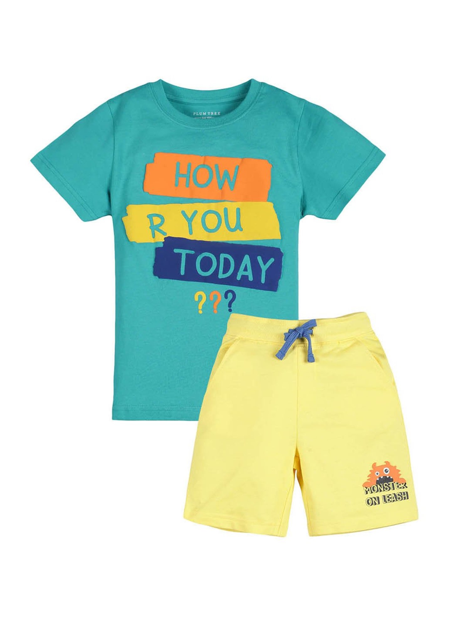 Plum Tree Kids Green & Yellow Printed T-Shirt with Shorts