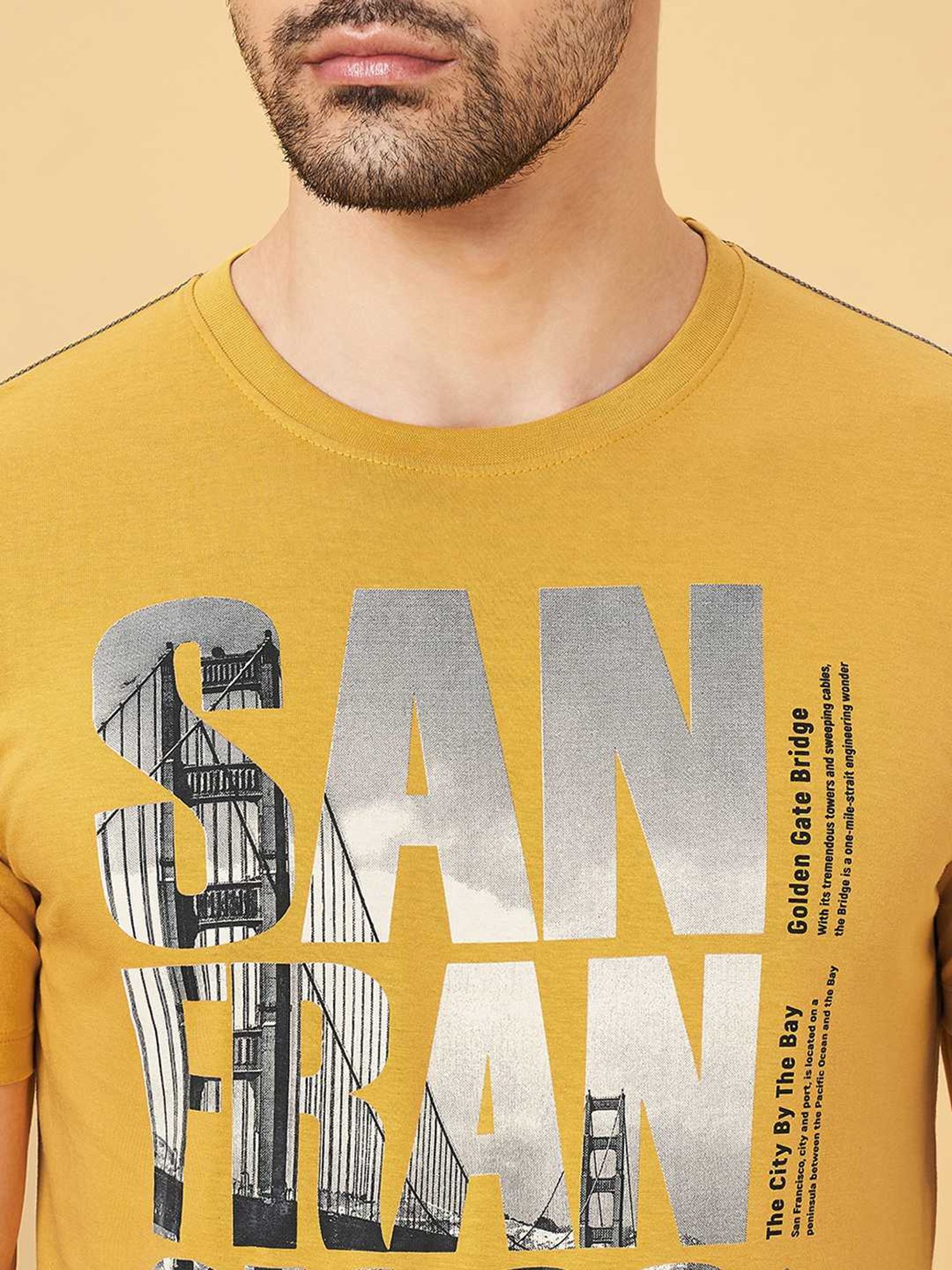 Sf Jeans By Pantaloons Yellow Slim Fit Printed T-Shirt