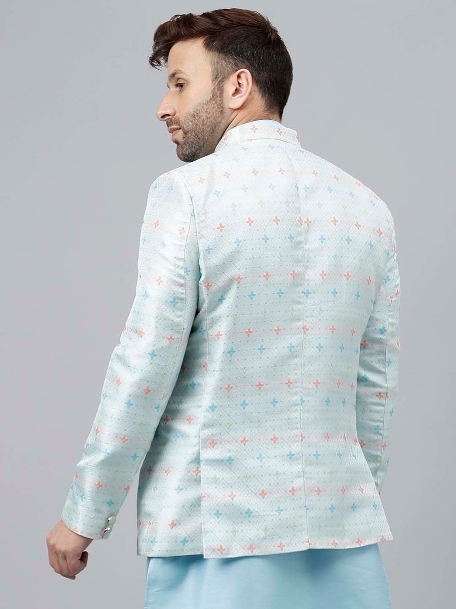 Hangup Light Aqua Regular Fit Ethnic Blazer