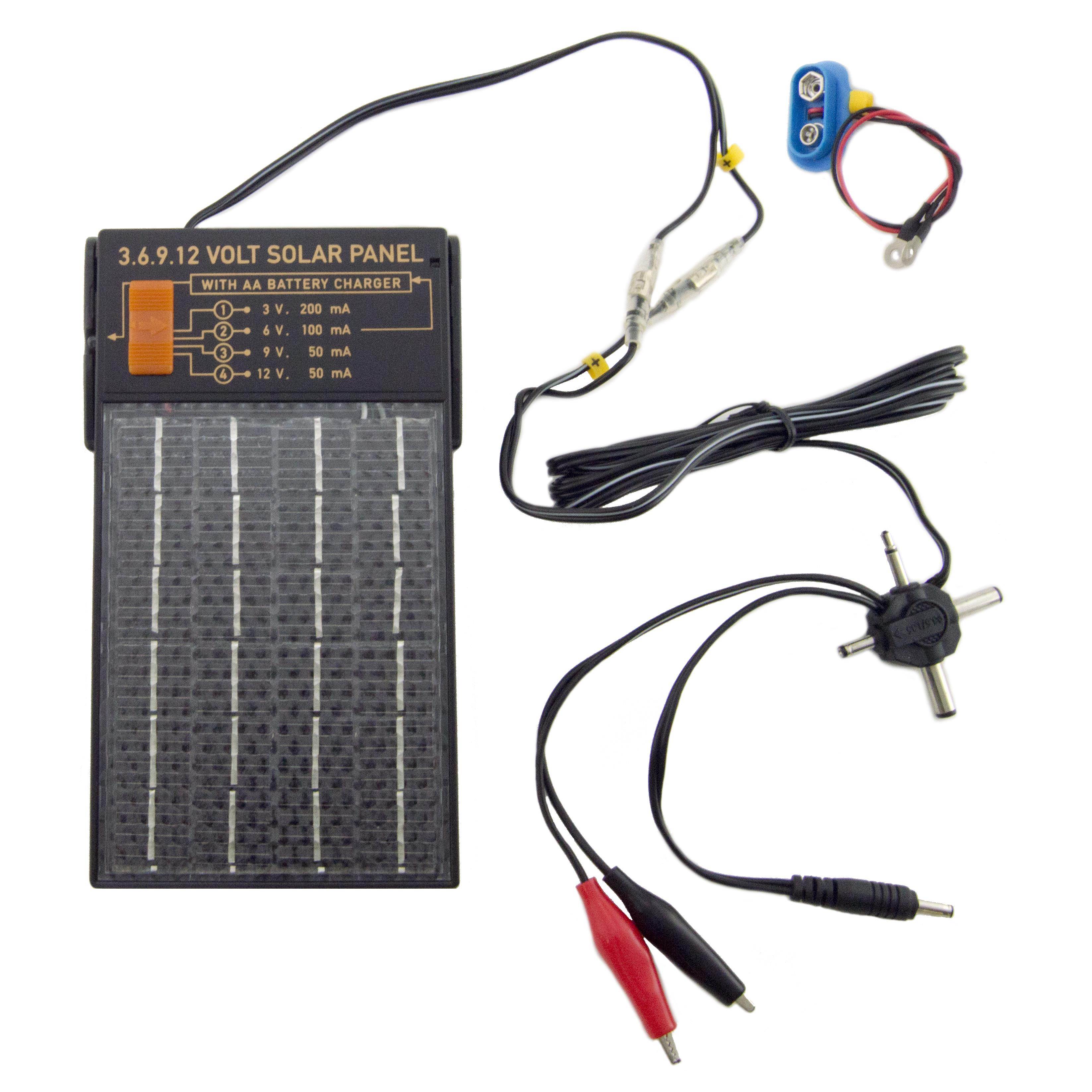 3, 6, 9, and 12 Volt Device Solar Charger with AA and 9 Volt Battery Charger