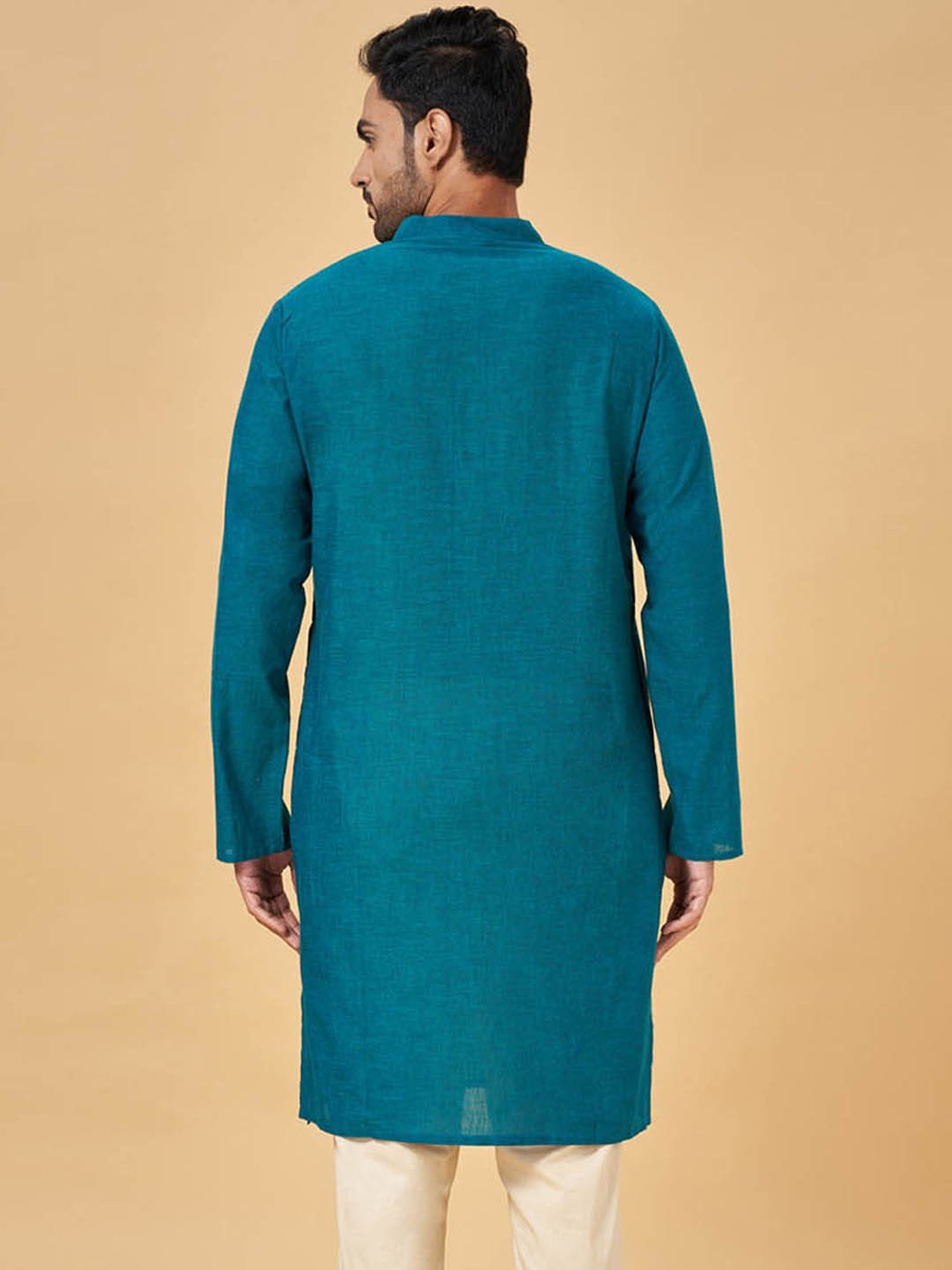 Indus Route by Pantaloons Teal Cotton Regular Fit Kurta