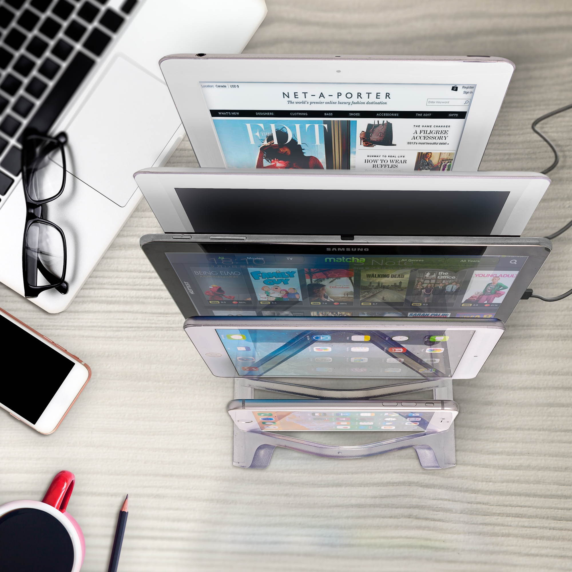 Prosumer&rsquo;s Choice Universal 5 Tablet and Smartphone Charging Organizer Rack Desktop Stand Holder - Clear
