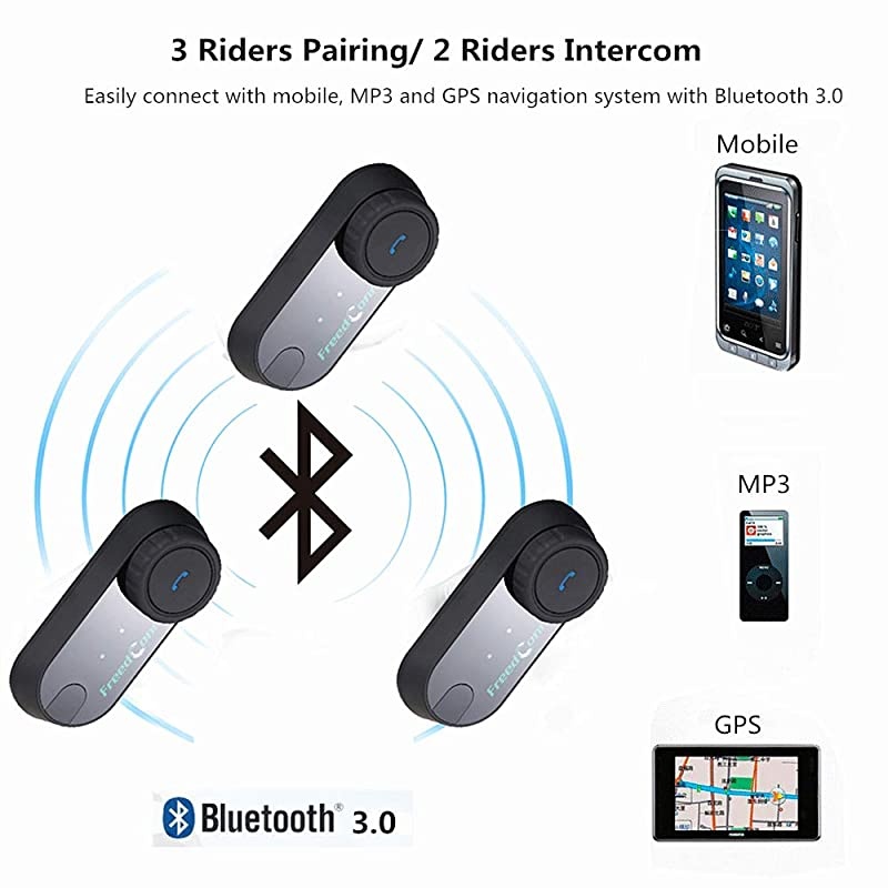 Motorcycle Communication System TCOMVB Helmet Bluetooth Headset Intercom with Soft Corded Microphone for Motorbike Skiing Range800M23Riders PairingBlack