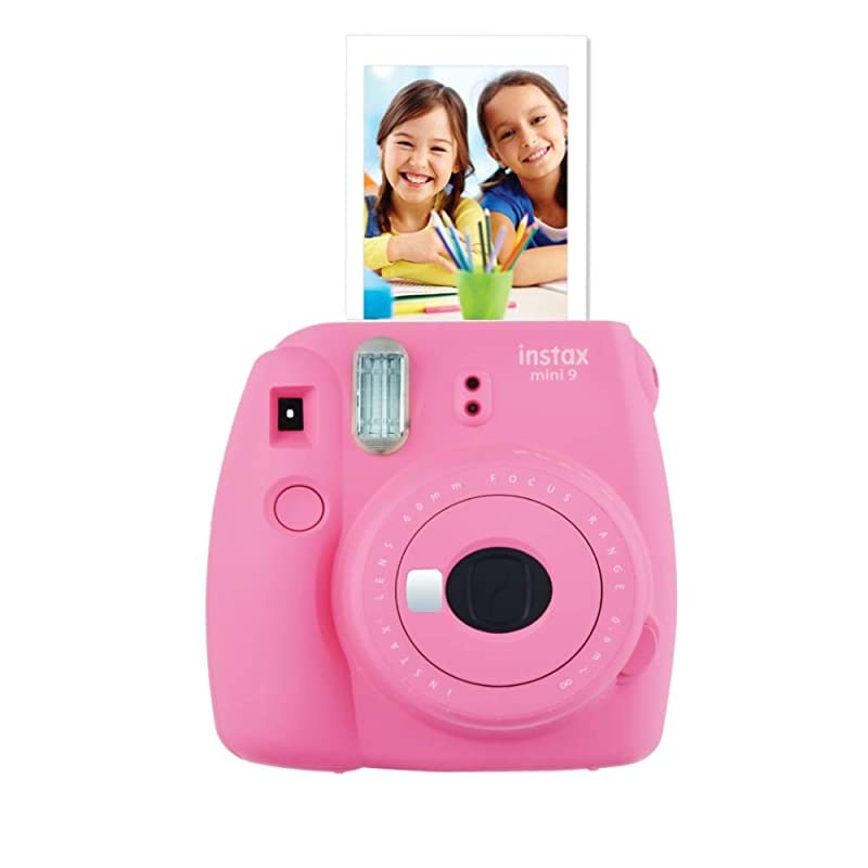 Instax Mini 9 Instant Film Camera + 20 Sheets of Instant Film + Lens Cleaning Cloth + Close-Up Selfie Lens + Wrist Strap | Batteries Included - Pink