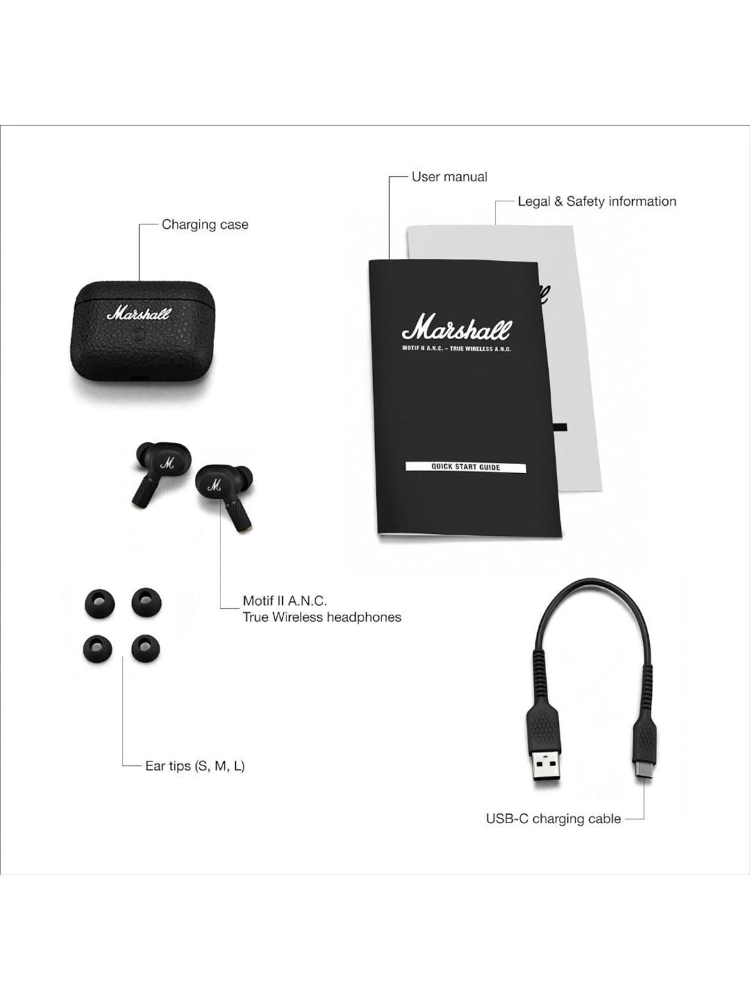 Marshall Motif II ANC In Ear BT Earbuds with Noise Cancelling (Black, True Wireless)