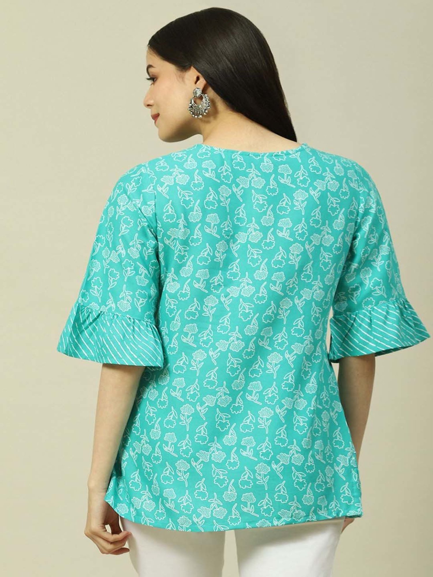 Rangriti Turquoise Printed Top