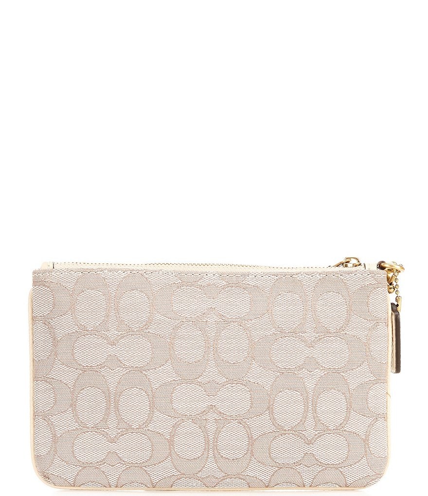 COACH Signature Jacquard and Pebble Leather Small Wristlet