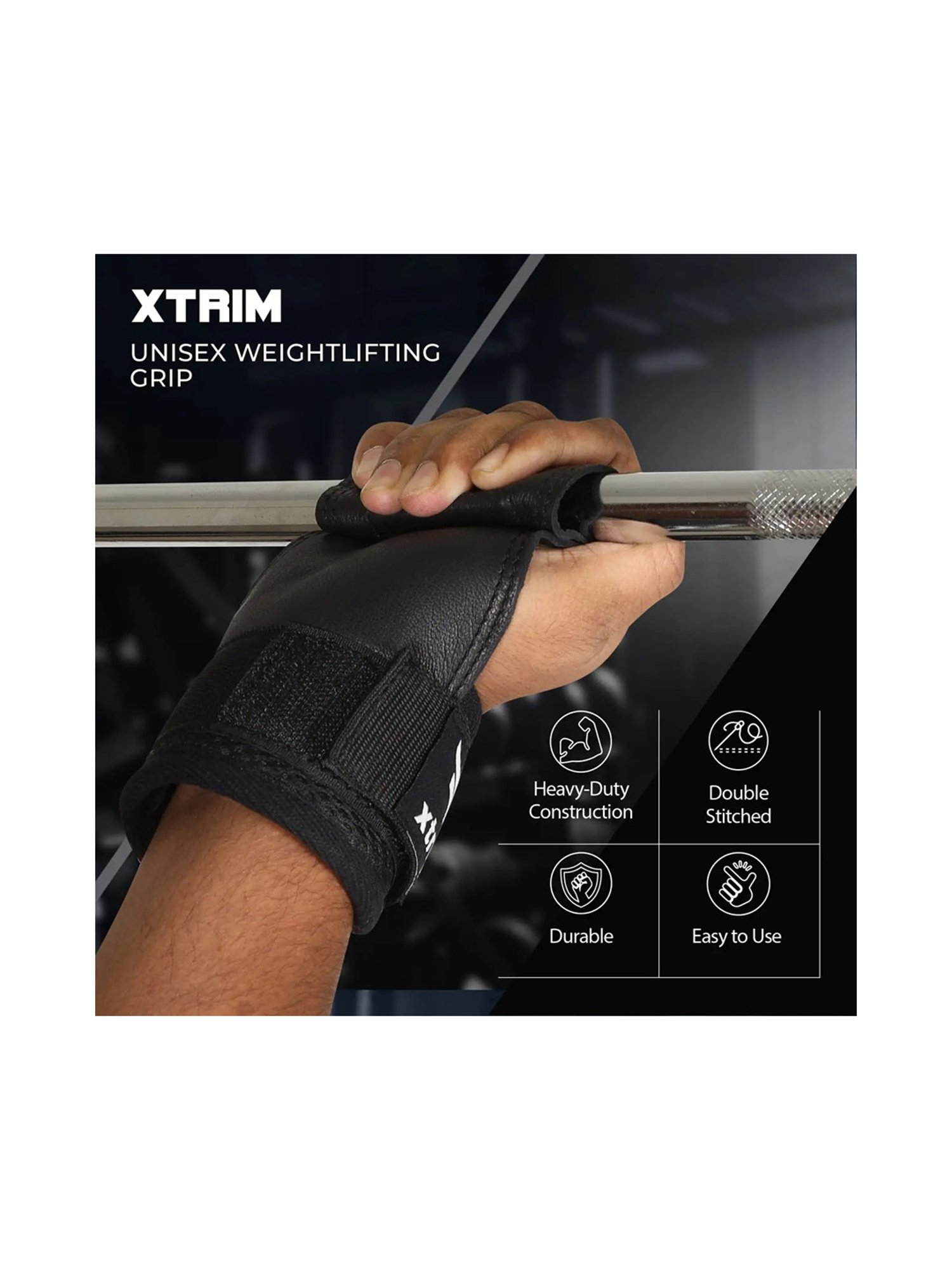 Xtrim Natural Leather Weight Lifting Grip (Black)